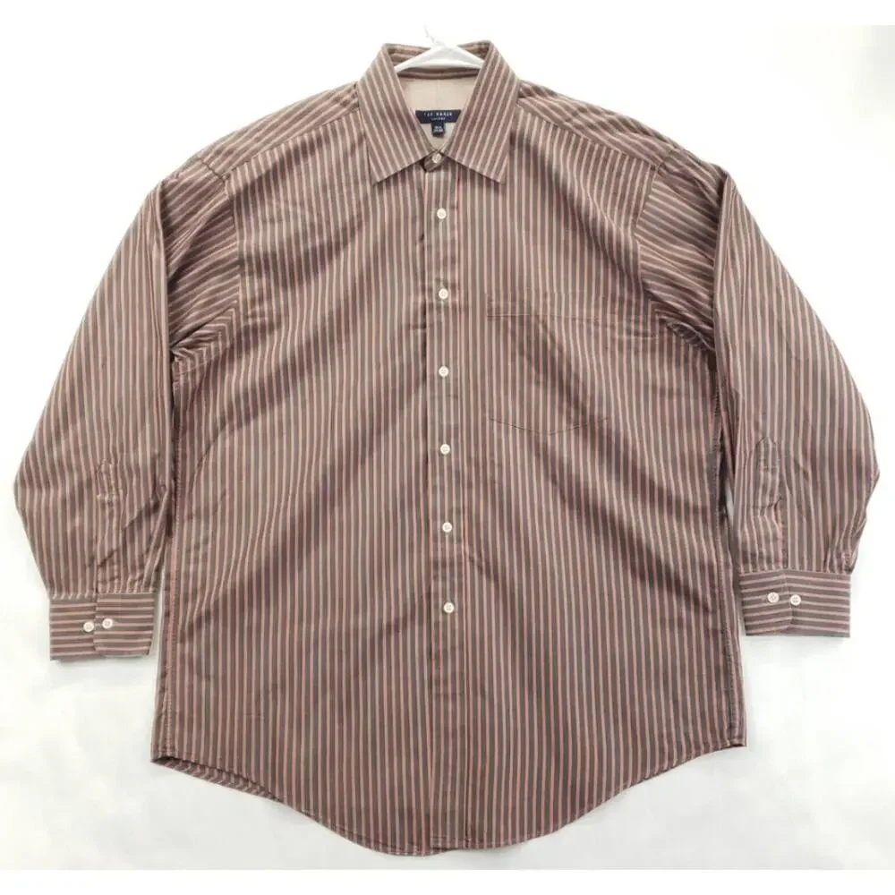 Ted Baker London Dress Shirt Men 16.5 34/35 Brown Pink Striped Cotton Flip Cuffs